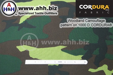 Woodland camo Pattern on 1000 Denier CORDURA® Nylon Fabric