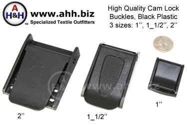 High Quality Cam Lock Buckles, Black Plastic in 3 sizes