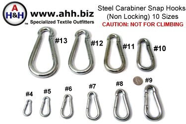 Steel Carabiner Hooks,Non Locking, Nickel Plated in 10 sizes