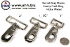 Nickel Plated Swivel Snap Hooks in 3 sizes