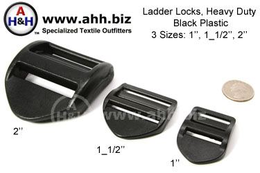Ladder Locks for webbing, Heavy Duty black plastic