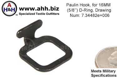 PPaulin Hook, for 5/8 inch D Ring, Mil-Spec Drawing Number 7344820