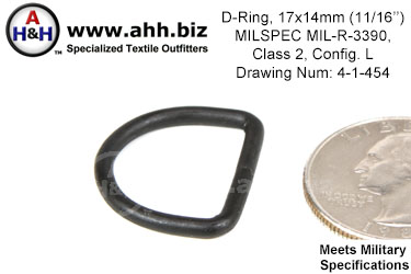 11/16 inch X 9/16 inch D Ring, wire thickness 0.0915 inch, Mil-Spec MIL-R-3390 Class 2 Configuration L