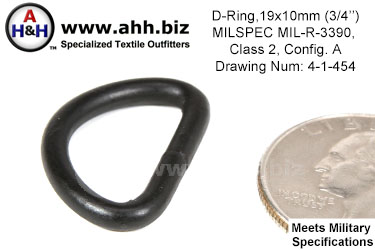 3/4 inch D Ring (3/4 inch x 3/8 inch, wire thickness 0.1205 inch), Mil-Spec MIL-R-3390, Class 2, Configuration A