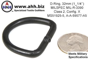 1 1/4 inch D Ring, (Wire Thickness 0.192 inch) Mil-Spec MIL-R-3390, Class 2, Configuration X