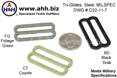 1 1/2 inch Tri-Glides, Steel, Mil-Spec Drawing C22-11-7