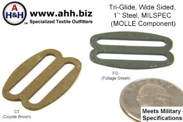 1 inch Wide Sided Steel Tri-Glides, Mil-Spec MOLLE Component
