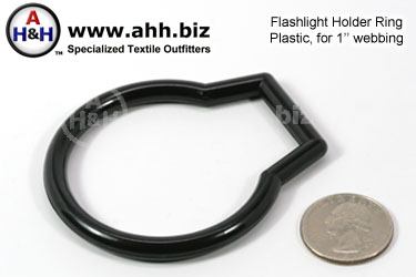 Flashlight Holder Ring, Black Plastic, for 1 inch Webbing