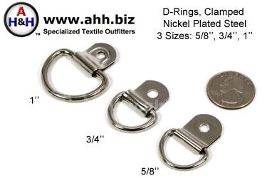 Clamped Nickel Plated D-rings, 3 sizes