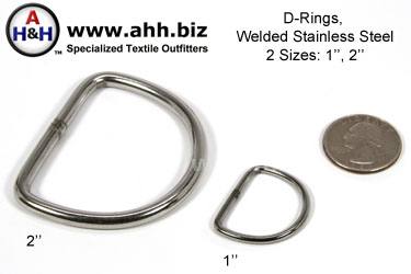 Welded Stainless Steel D-rings - two sizes: 1 inch and 2 inch