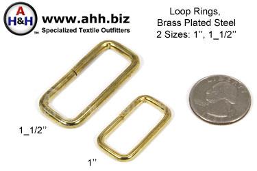 Loop Rings, Rectangle shaped rings for Straps, Brass Plated Steel, two sizes 1 inch and 1 1/2 inch