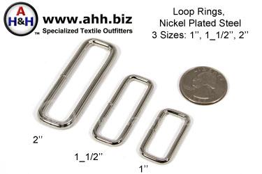 Nickel Plated Rectangular Loop -Rings, three sizes 1 inch (25mm), 1 1/2 inch (38mm), 2 inch (50mm)