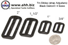 Tri-Glide - Delrin Plastic, Black - 4 sizes - Tri-glides are used to adjust webbing straps