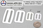 Tri-Glides, White Plastic - Webbing adjuster hardware for straps