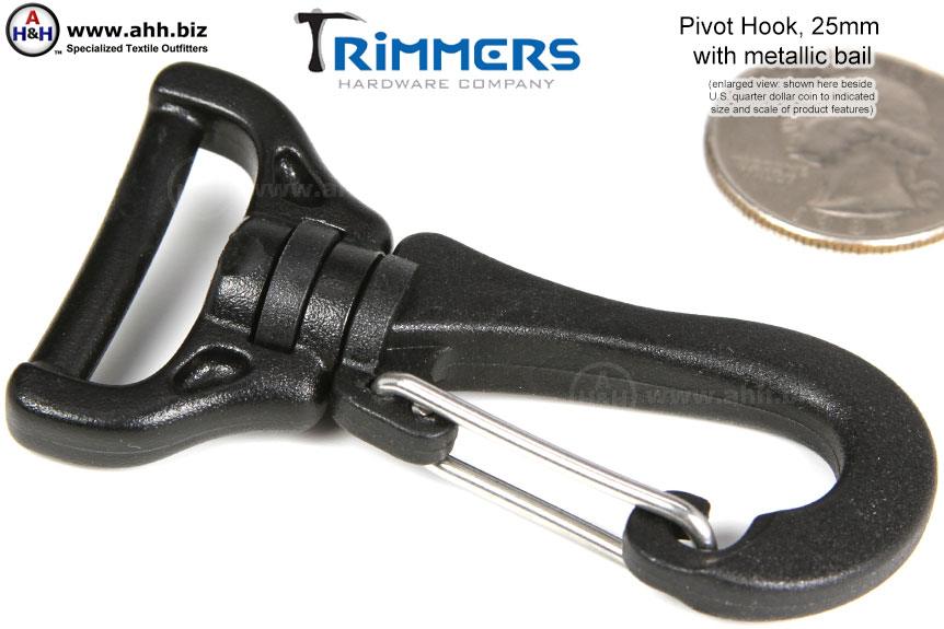 Pivot Hook with metallic bail for 1 inch webbing