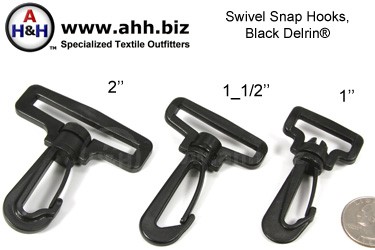 Swivel Snap Hooks, Black Plastic