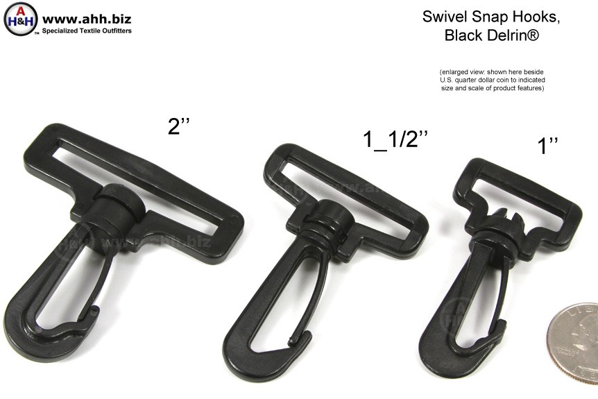 Swivel Snap Hooks, Black Plastic
