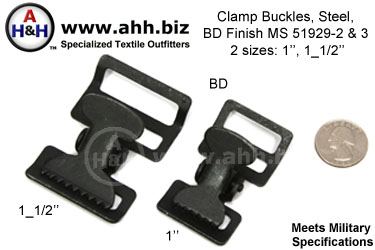 Black Steel Clamp Tourniquet Buckles Mil-Spec 51929-2, Mil-Spec 51929-3