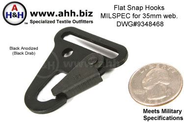 Flat Snap Hooks, Steel, Mil-Spec for 35mm web. Drawing 9348468