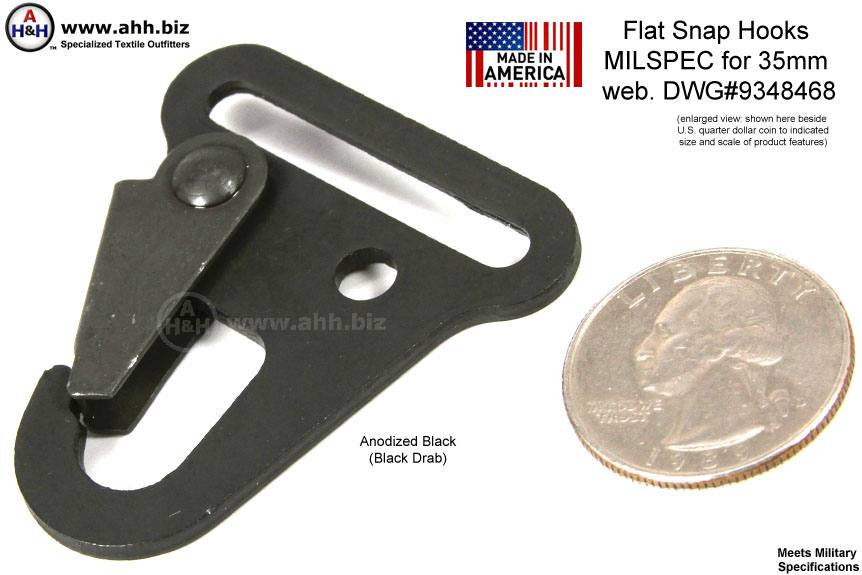 35mm (1.4 inch) Flat Snap Hooks Mil-Spec, rifle sling type