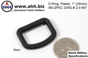 1 inch D-Ring Black Plastic Mil-Spec Drawing: 2-3-567