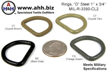 1 inch D Rings, Steel, Mil-Spec MIL-R-3390 Class 2