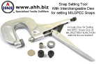 This Snap Setting Tool comes with dies for setting Size 24 Snaps, MIL- MS27980 - 1N, 6N, 7N, 8N other dies sold separately