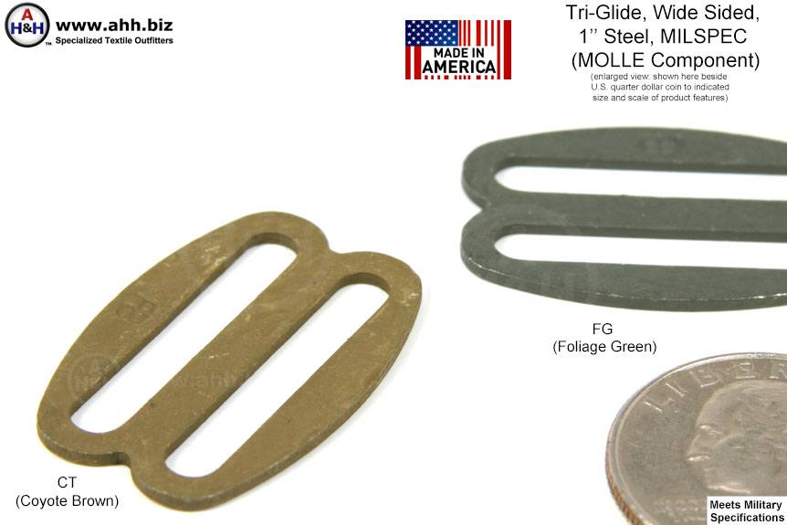 1 inch Wide Sided Steel Tri-Glides, Mil-Spec MOLLE Component