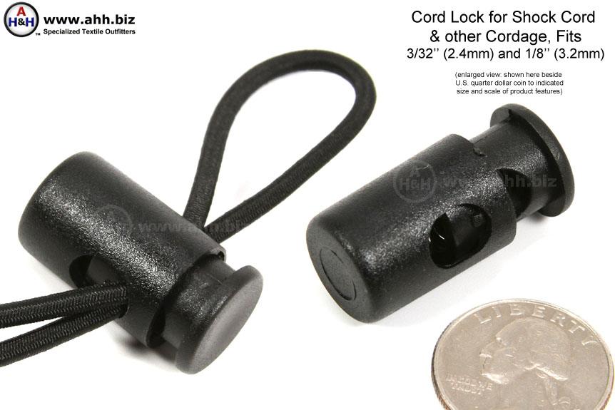 Cord Lock for Shock Cord black plastic