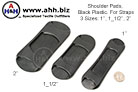 Shoulder pads, black rubberized plastic for shoulder straps, 3 sizes - 1'', 1_1/2'', 2''