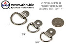 Clamped D-Rings, Nickel Plated, 3 Sizes