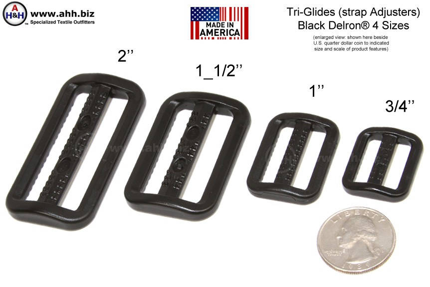 Tri-Glides, strap adjuster Black Plastic