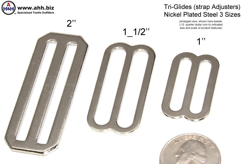 25mm 1" Pressed Nickel Nickle Plated Tri Glide 3 Bar Slide Adjuster Bag Belt 