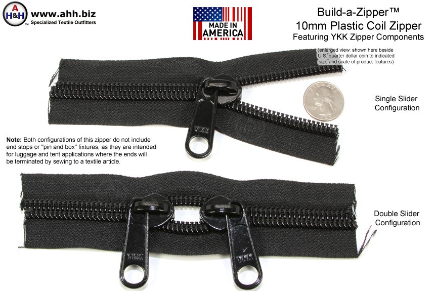 Build-a-Zipper™ YKK® 10mm Plastic Coil Zipper with NO End Stops
