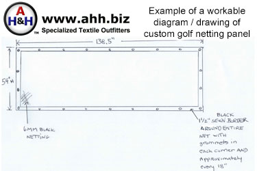 Example of Diagram for Custom Indoor Golf Simulator Netting Fabrication Service