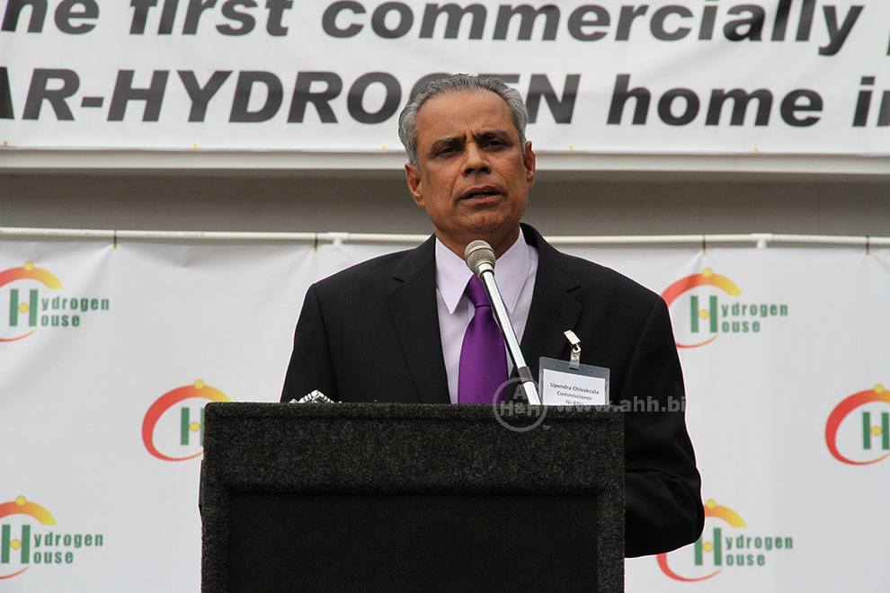 Upendra J. Chivukula, Commisioner of the NJ Board of Public Utilities speaks at the Hydrogen House Dedication Ceremony 9/11/2015