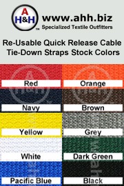 Re-Usable Quick Release Cable Tie-Down Straps is available in these colors