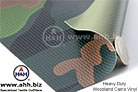 Heavy Duty Woodland Camo Vinyl - Polyester Reinforced Vinyl, OD base with a 6 color Camo print on one side