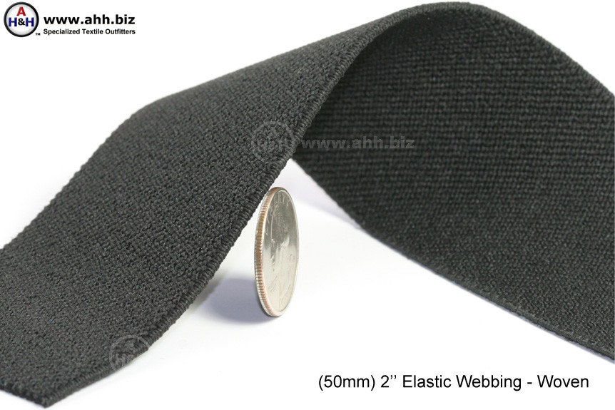 1-1/2, Black, Elastic, Webbing, Nylon