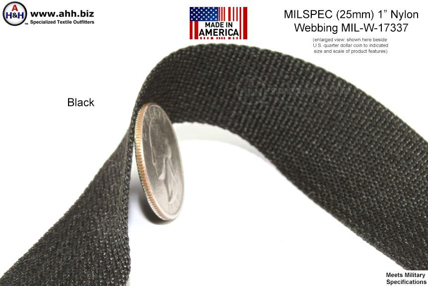 17337 Mil-spec Nylon Webbing 1 Inch-wide Black Sold In By-The-Roll  Quantities